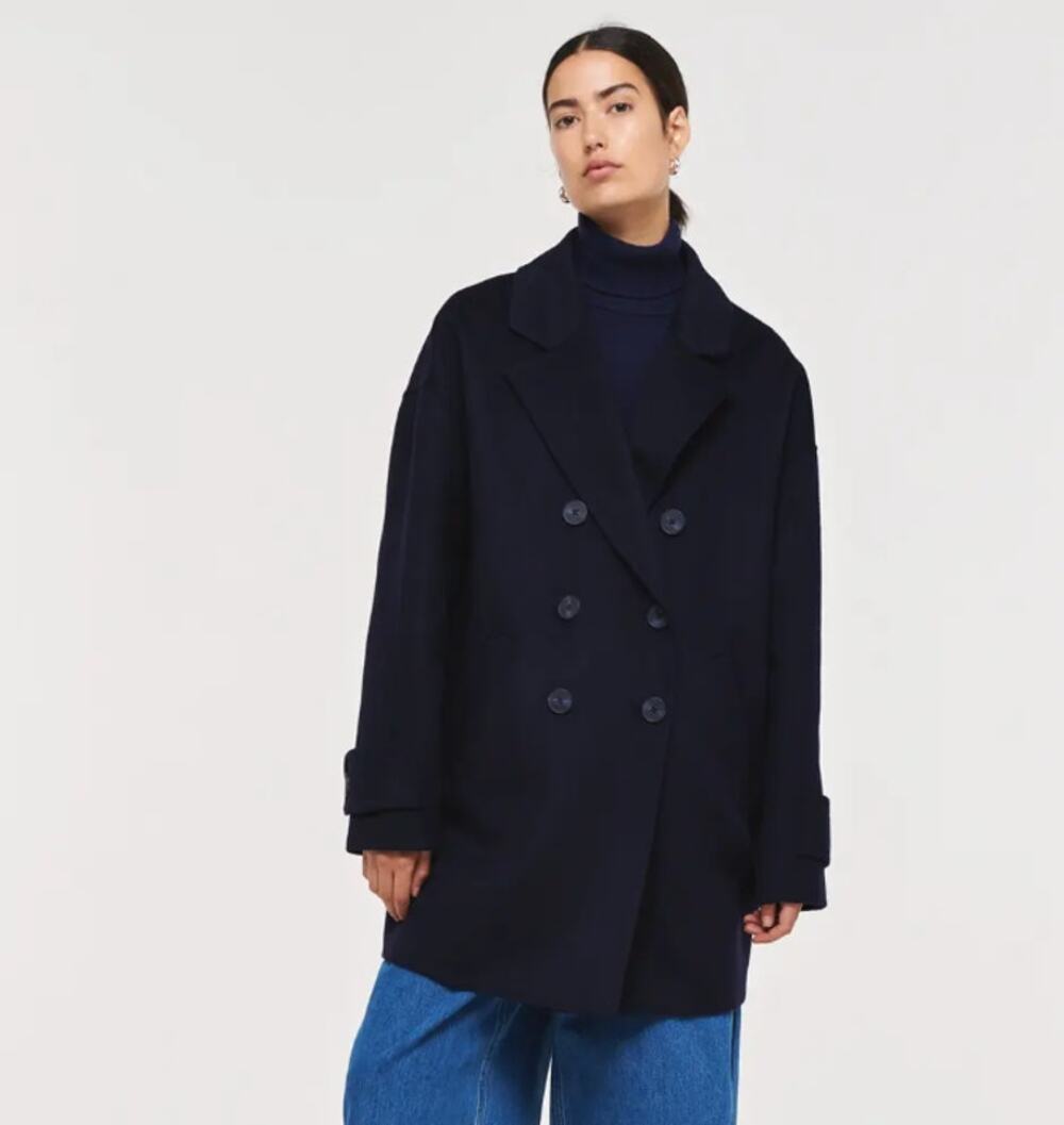 NWT ALIGNE Kinny Double Faced Wool Coat Navy Blue UK 14 US 10